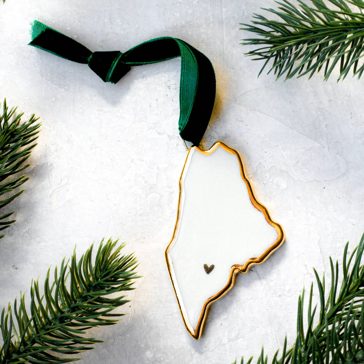 Maine Handmade Porcelain State Ornaments w/ Gold Heart