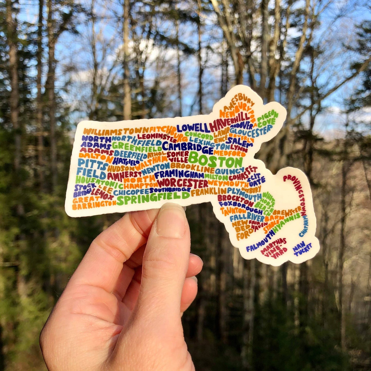 Hand-Lettered Massachusetts Towns Map Sticker
