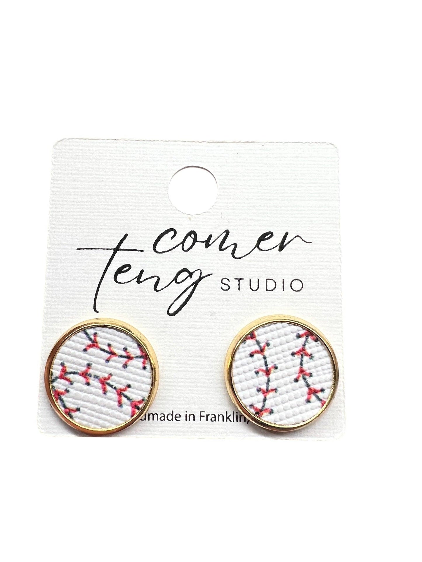 Baseball Faux Leather Stud Earrings