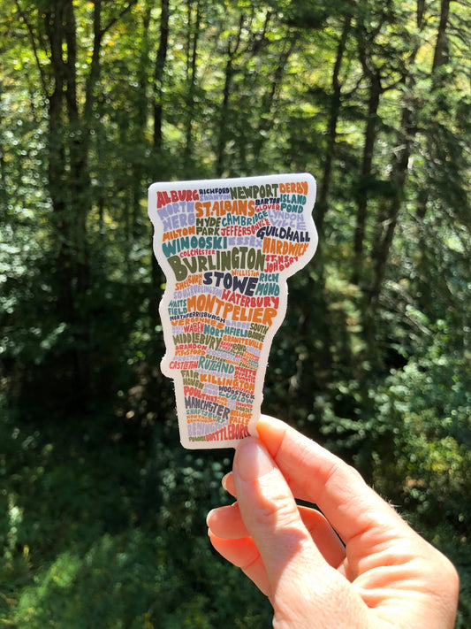 Hand-Lettered Vermont Towns Map Sticker
