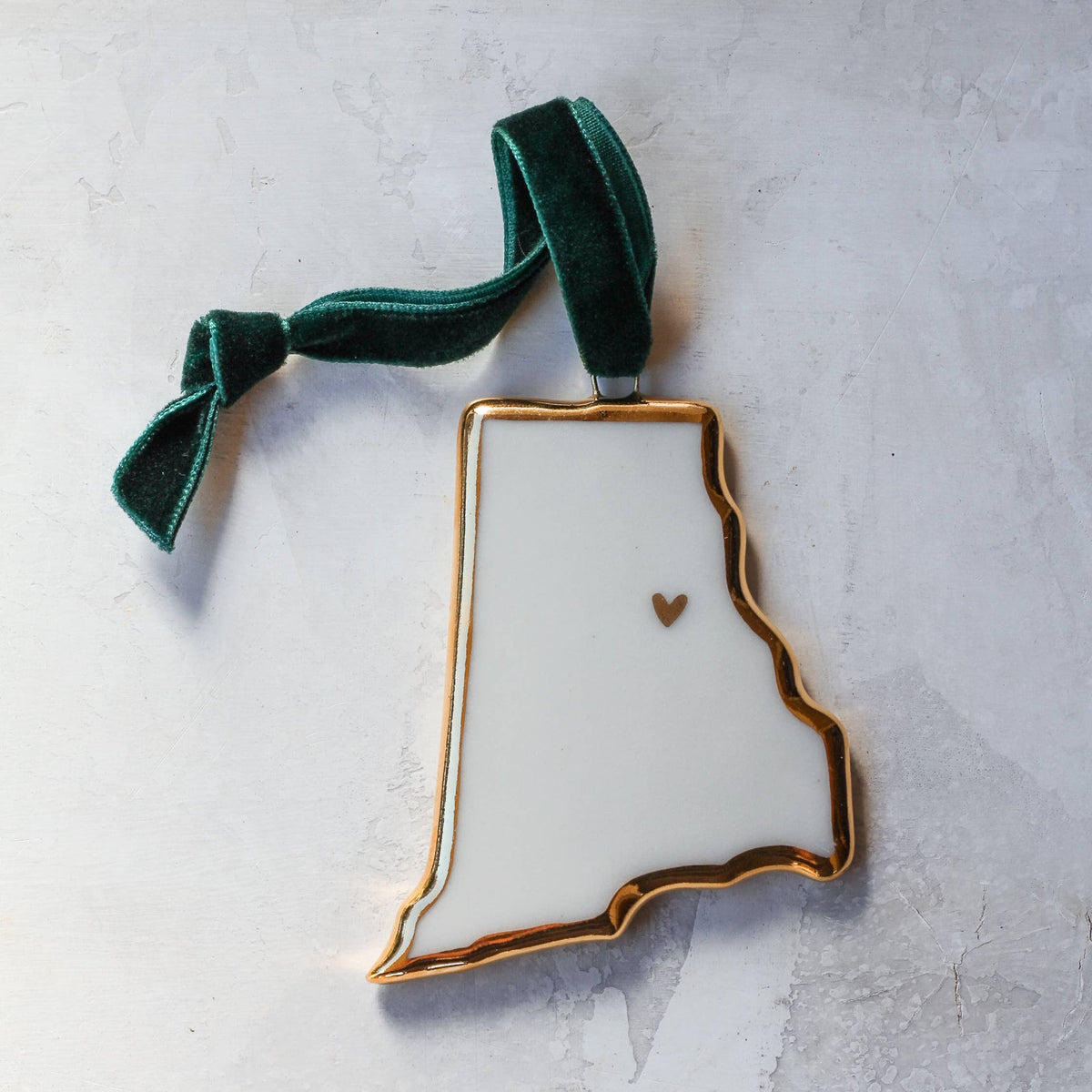 Rhode Island Handmade Porcelain State Ornament w/Gold