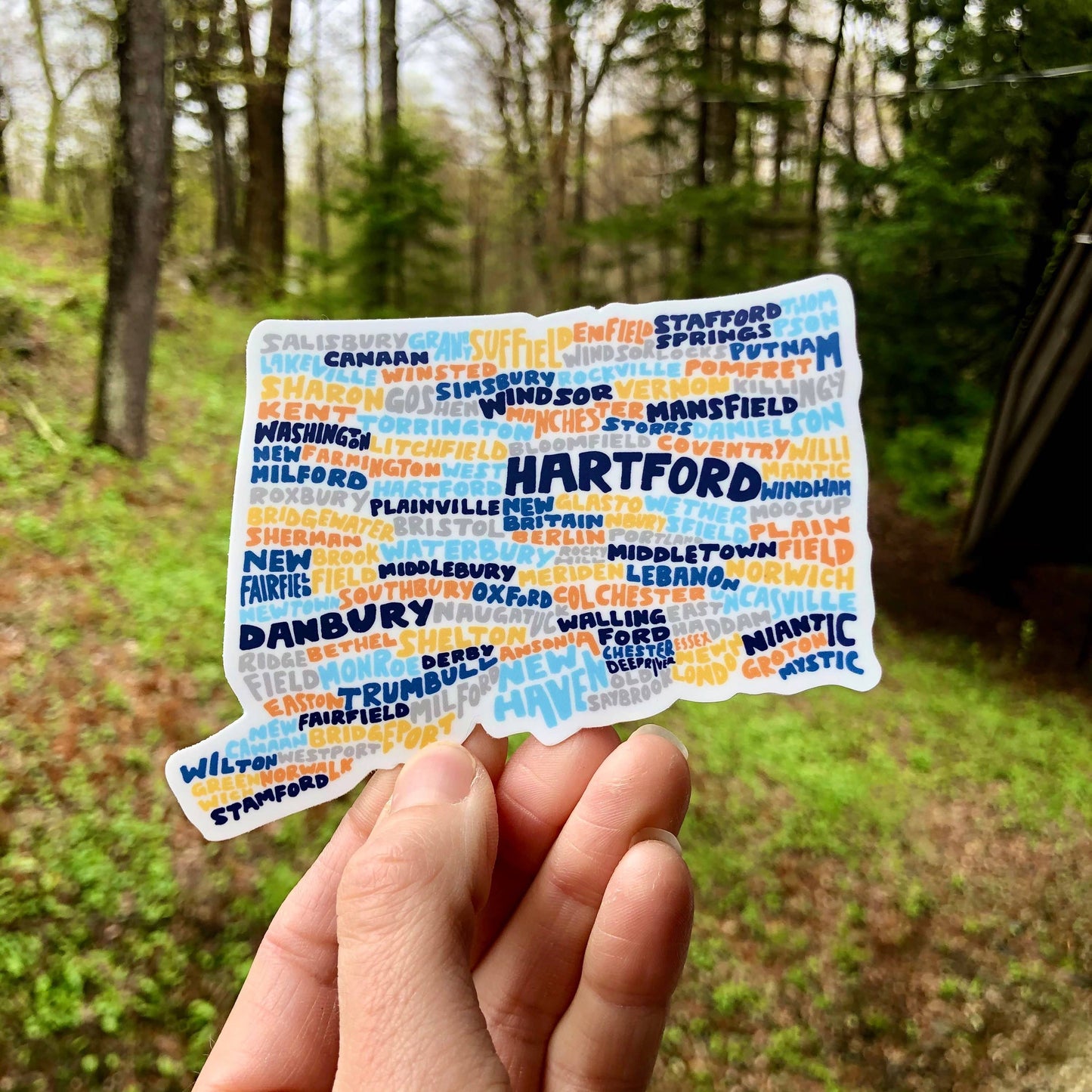 Hand-Lettered Connecticut Towns Map Sticker