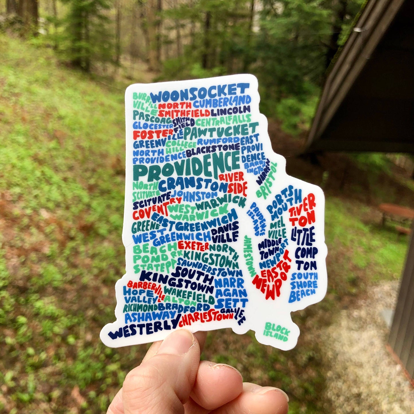 Hand-Lettered Rhode Island Towns Map Sticker