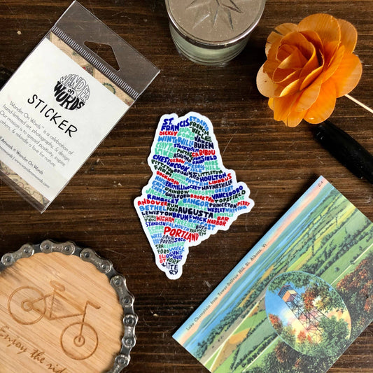 Hand-Lettered Maine Towns Map Sticker