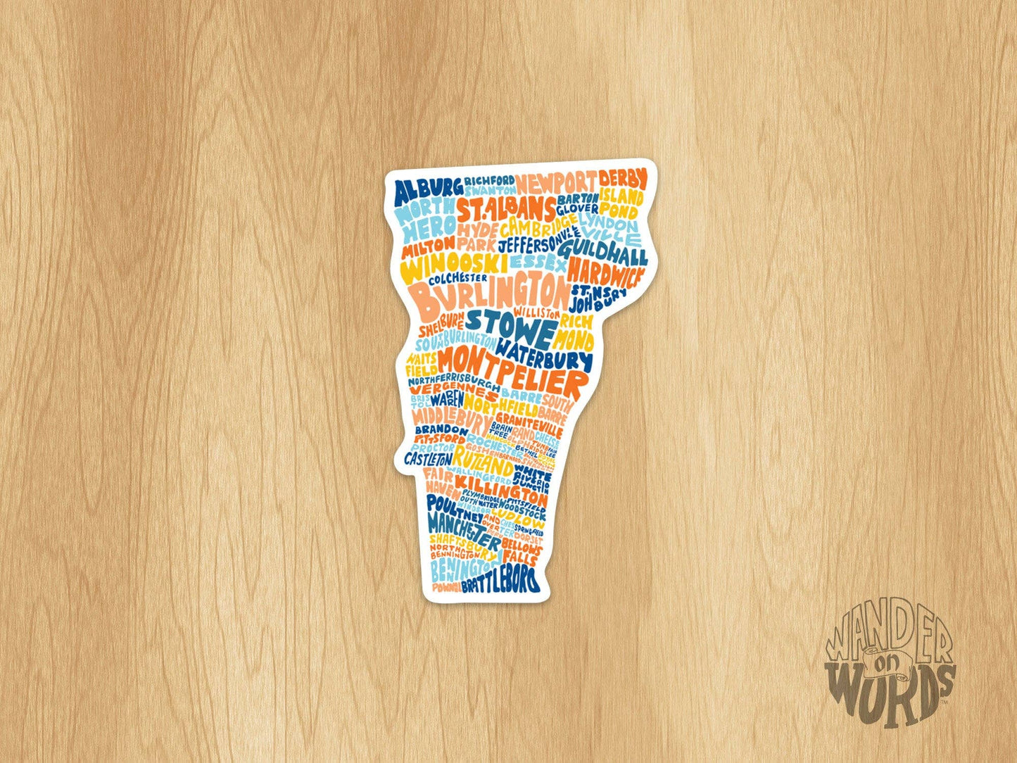 Hand-Lettered Vermont Towns Map Sticker