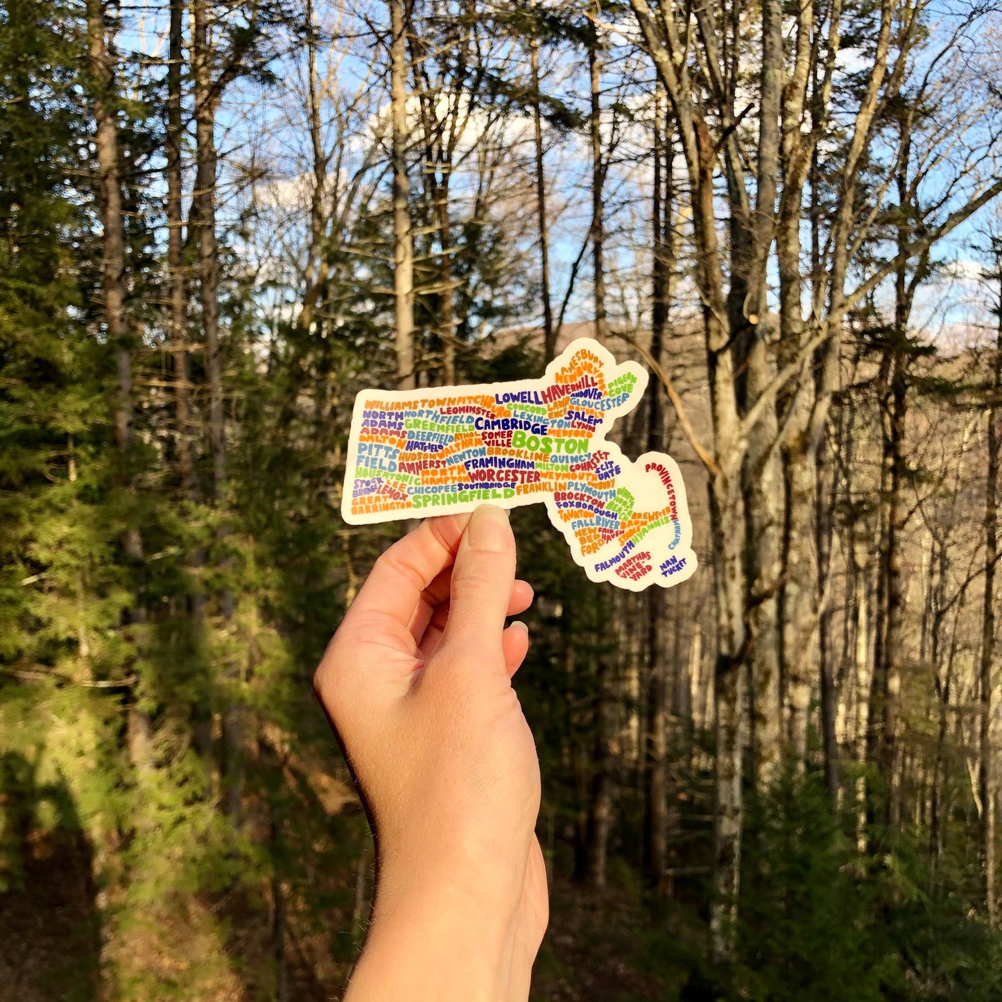 Hand-Lettered Massachusetts Towns Map Sticker