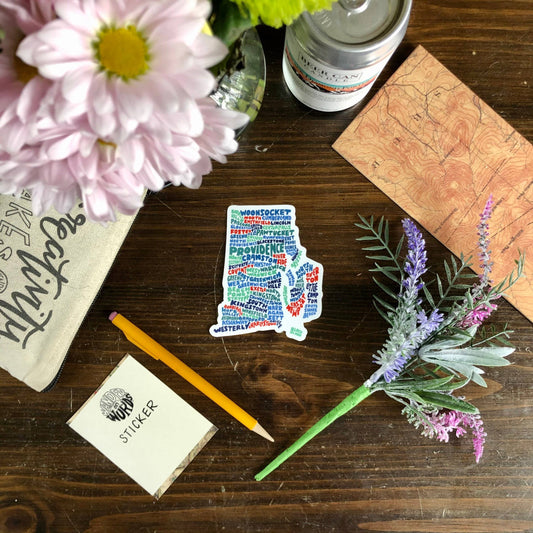 Hand-Lettered Rhode Island Towns Map Sticker