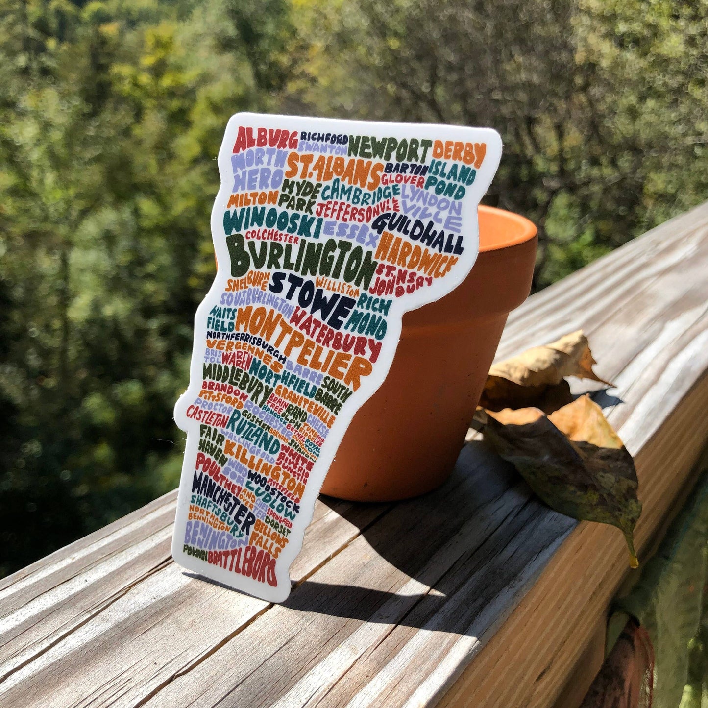 Hand-Lettered Vermont Towns Map Sticker