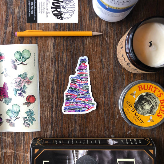 Hand-Lettered New Hampshire Towns Map Sticker