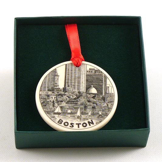 Boston Faux Scrimshaw Ornament