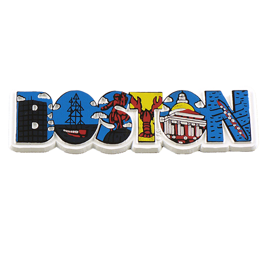 Large White Boston Magnet