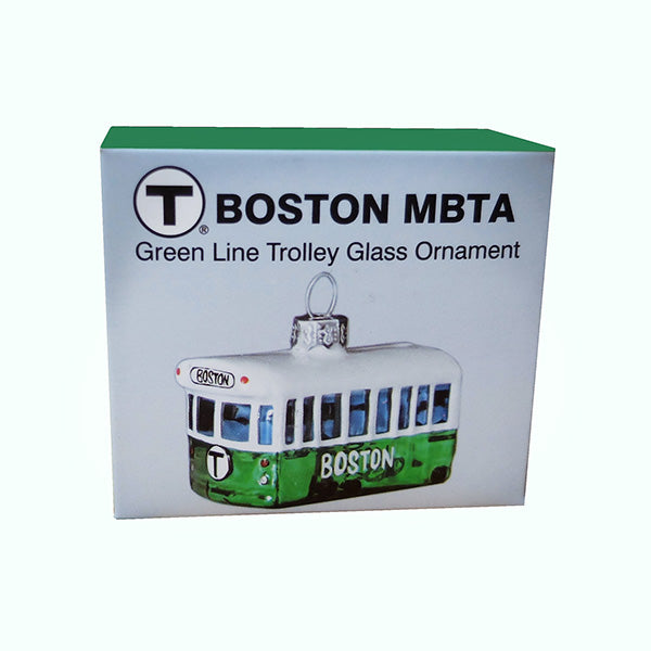 MBTA Green Line Trolley Glass Ornament