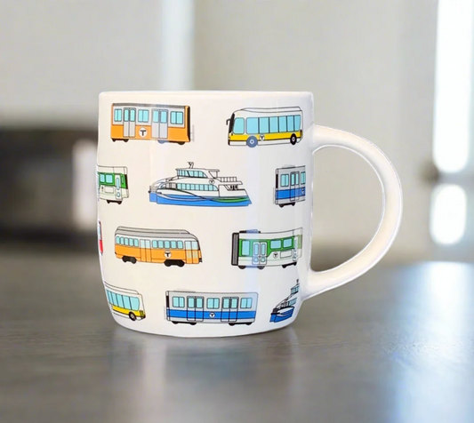 Boston MBTA Transit Vehicle Pattern Ceramic Coffee Mug