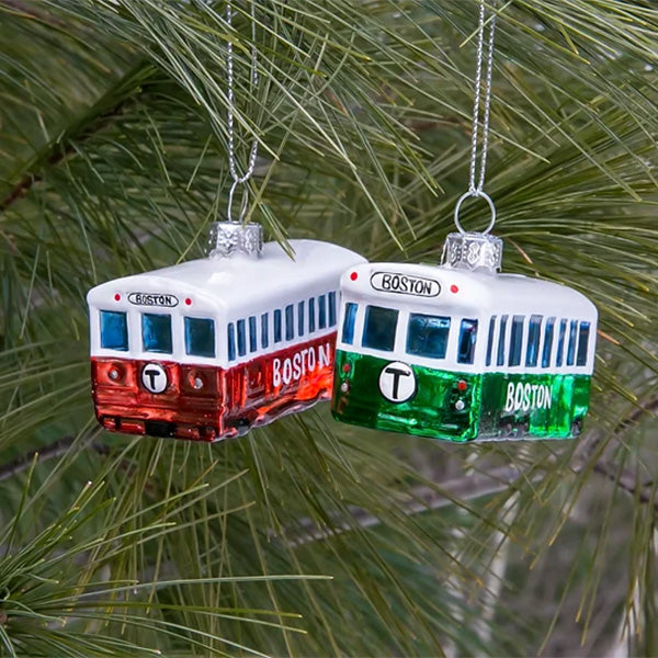 MBTA Green Line Trolley Glass Ornament