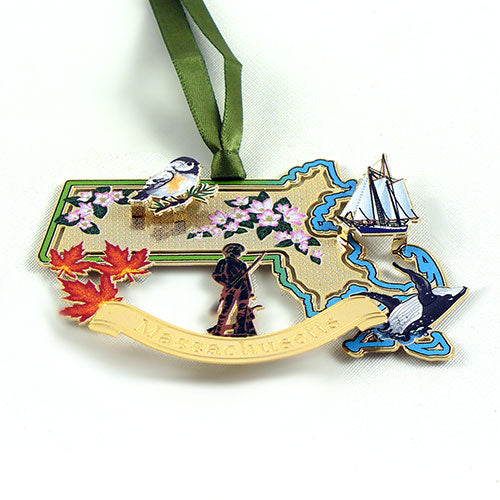 Brass State of Massachusetts Ornament