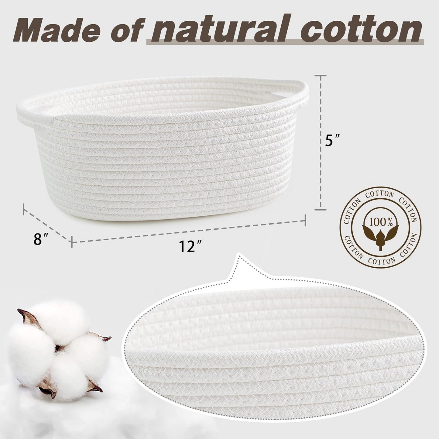 White Rope Basket for Gifts 12"X 8" X 5"