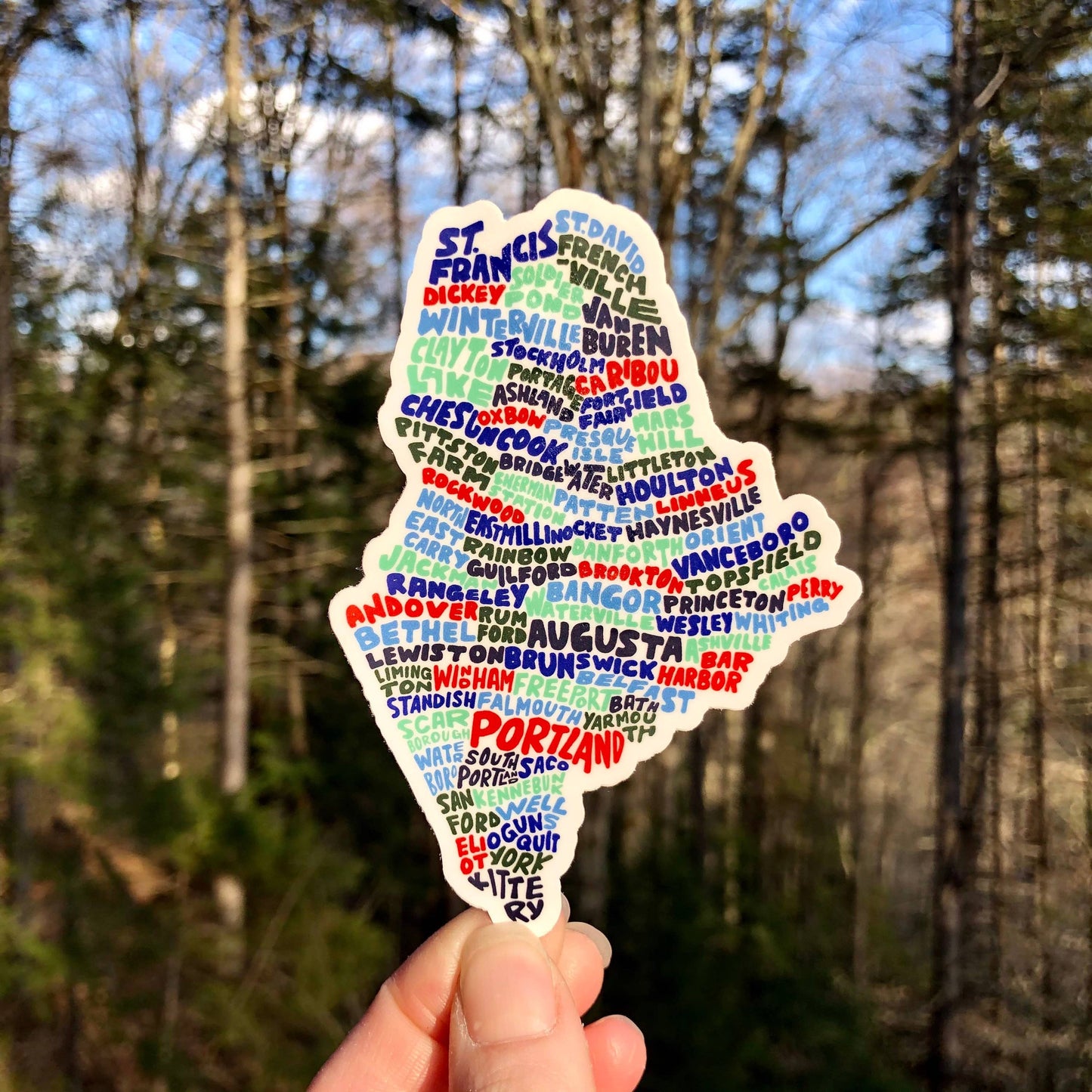 Hand-Lettered Maine Towns Map Sticker