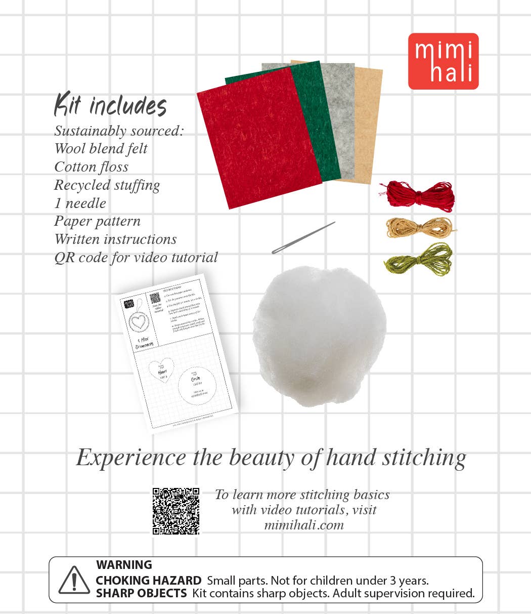 5 Mini Ornaments Wool Felt Sewing Kit – DIY Craft