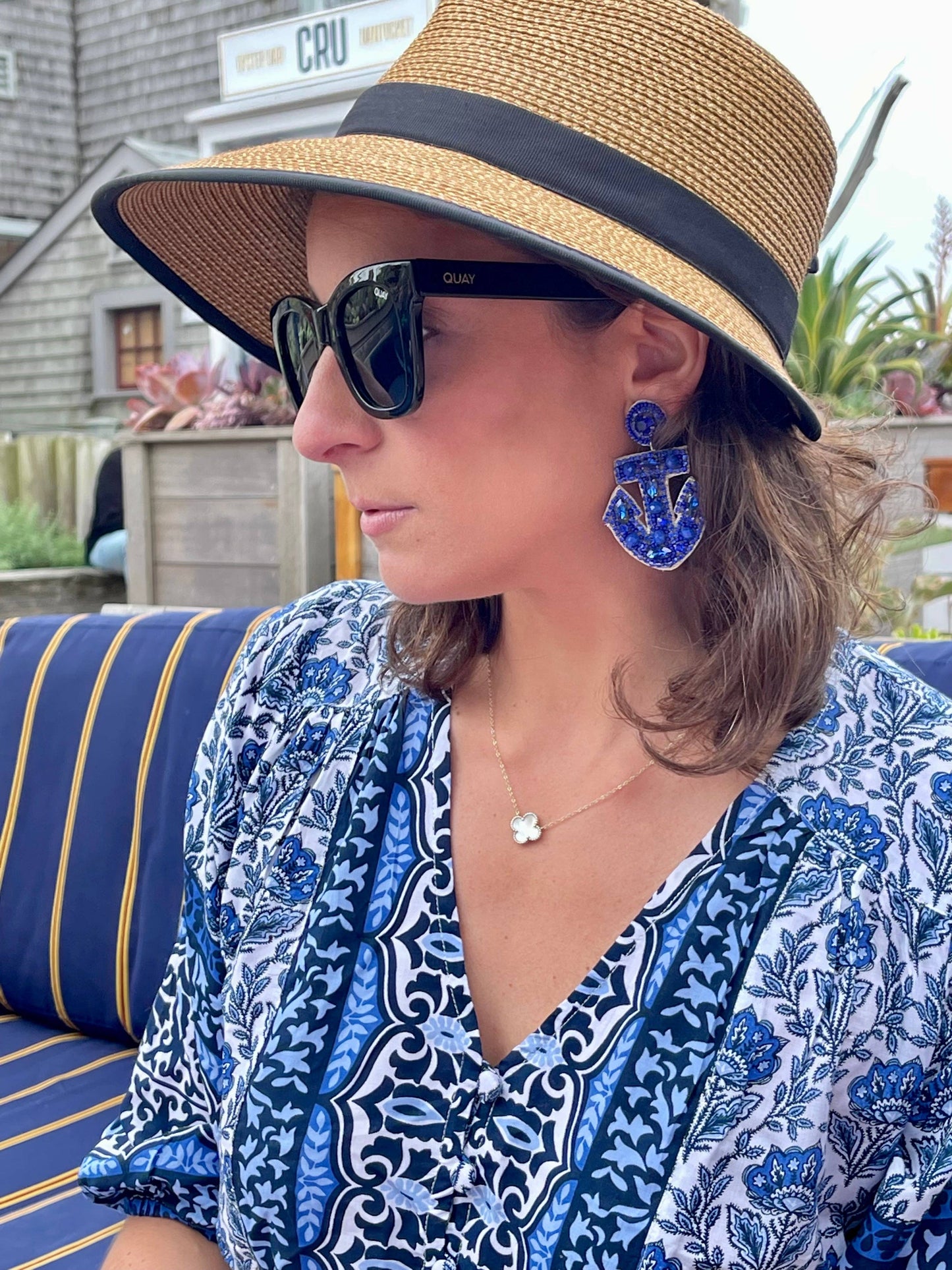 Blue Anchor Earrings