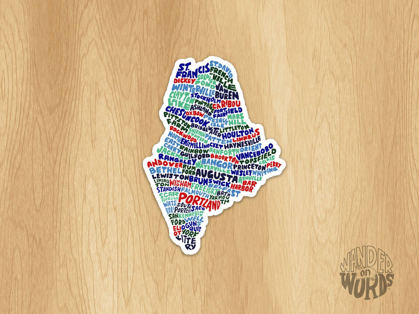 Hand-Lettered Maine Towns Map Sticker