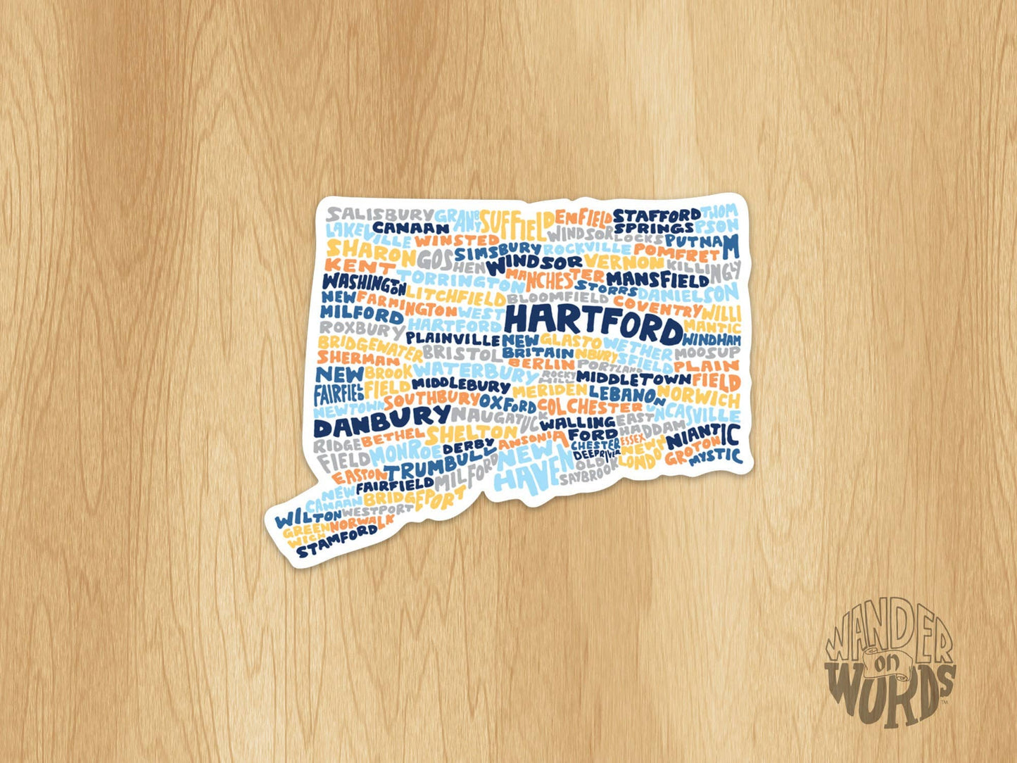 Hand-Lettered Connecticut Towns Map Sticker