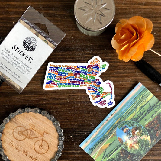 Hand-Lettered Massachusetts Towns Map Sticker