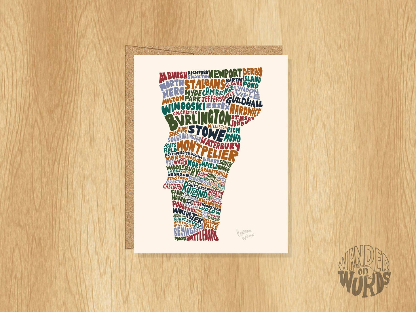 Hand-Lettered Towns of Vermont Card