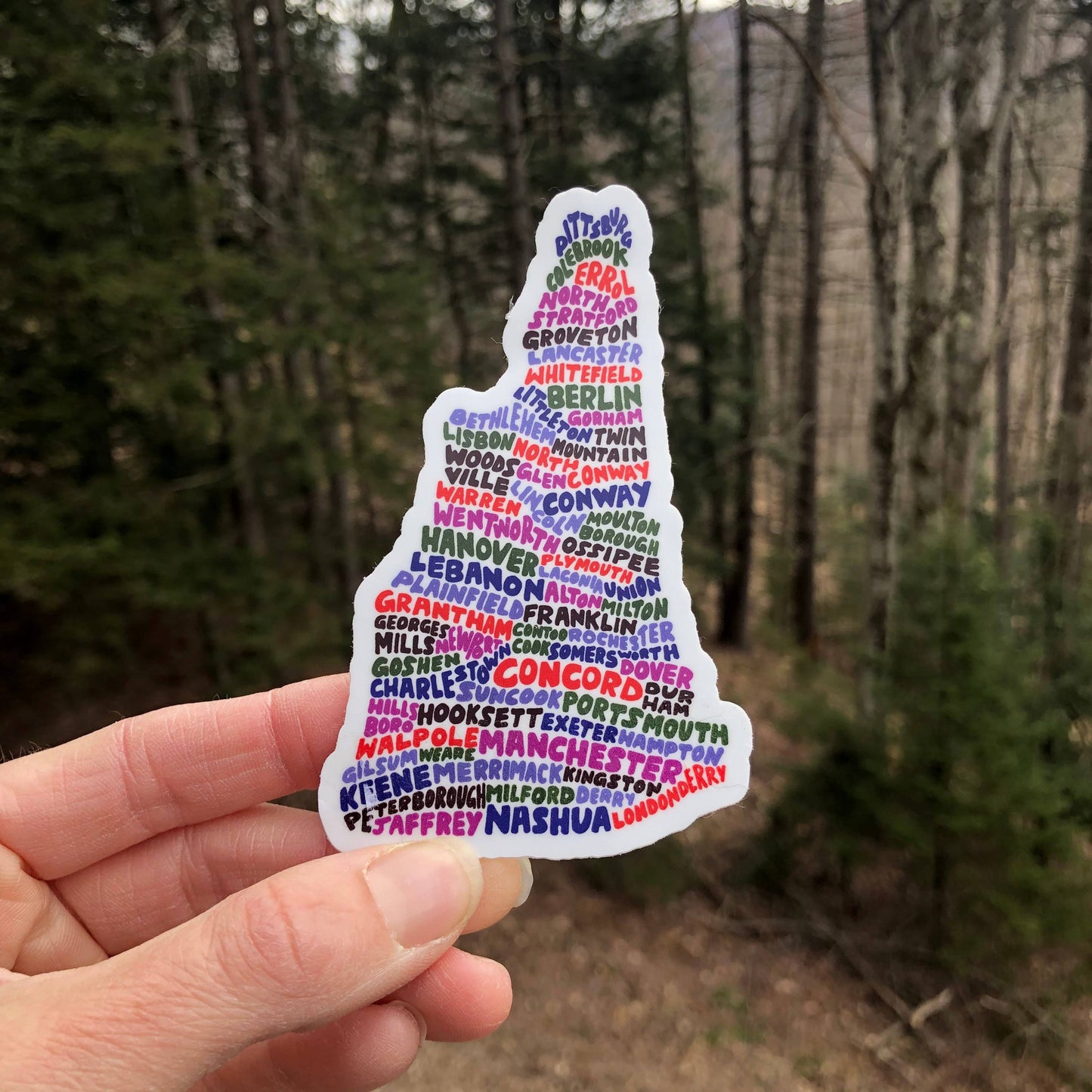 Hand-Lettered New Hampshire Towns Map Sticker