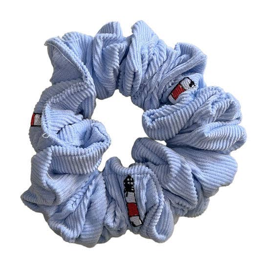 Light Blue Corduroy Scrunchie with Sankaty Lighthouses