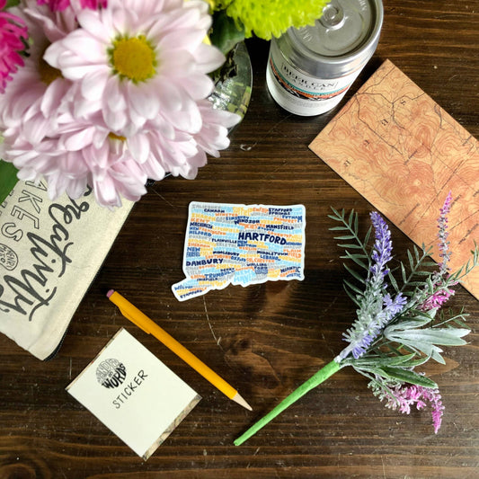 Hand-Lettered Connecticut Towns Map Sticker