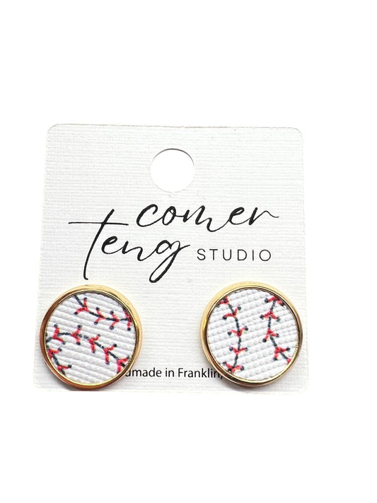 Baseball Faux Leather Stud Earrings