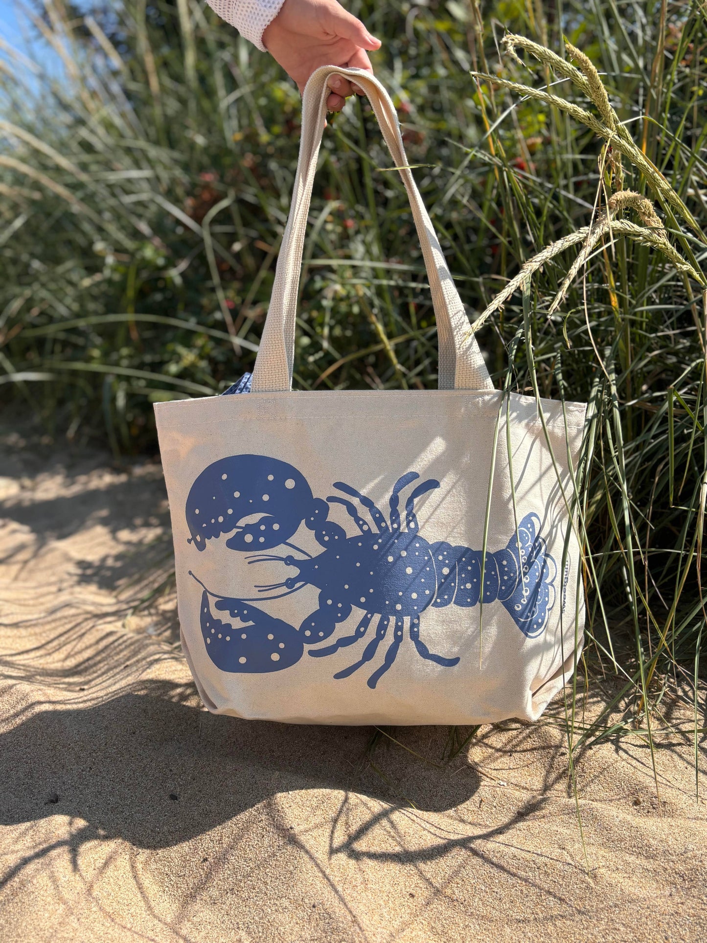 Blue Lobster Large Canvas Tote Bag