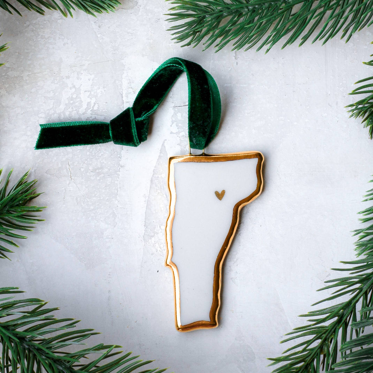 Vermont Handmade Porcelain State Ornament w/Gold