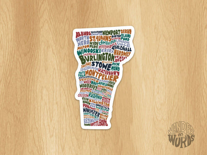 Hand-Lettered Vermont Towns Map Sticker