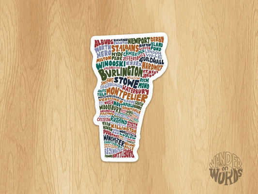 Hand-Lettered Vermont Towns Map Sticker