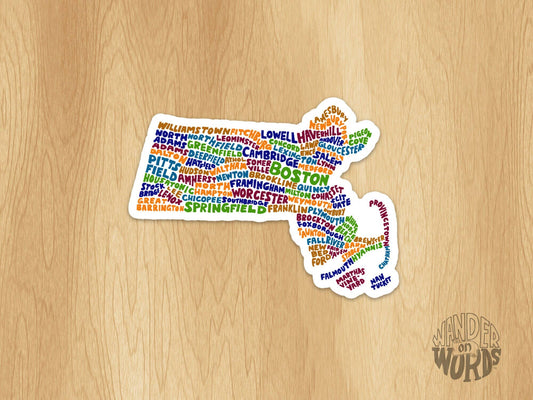 Hand-Lettered Massachusetts Towns Map Sticker