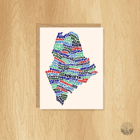 Hand-Lettered Maine Map Card