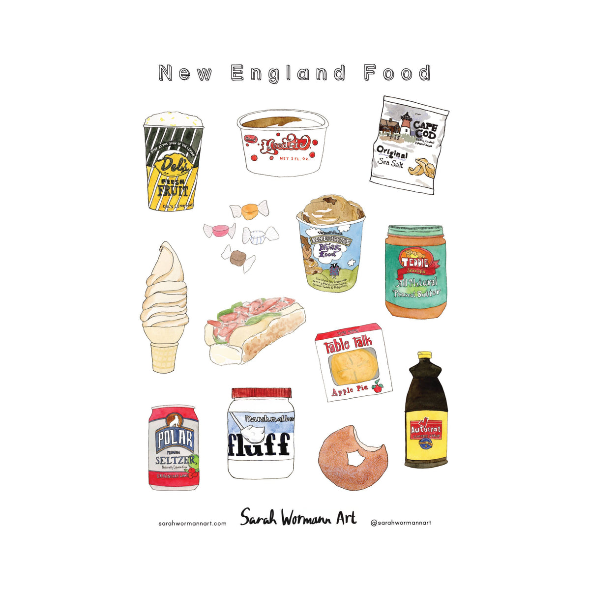 New England Foods Sticker Sheet - Vinyl, Waterproof, Die-Cut