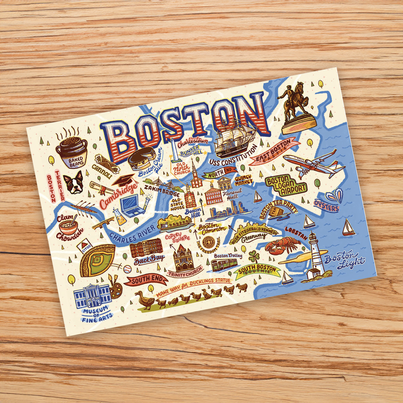 Boston Vintage Map Postcard