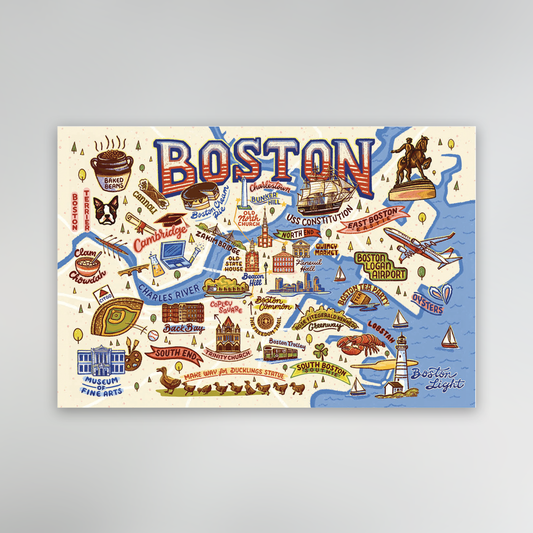 Boston Vintage Map Postcard