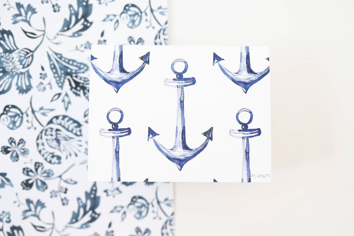 Anchor — Blue & White coasstal Boxed Note Card Set of 6