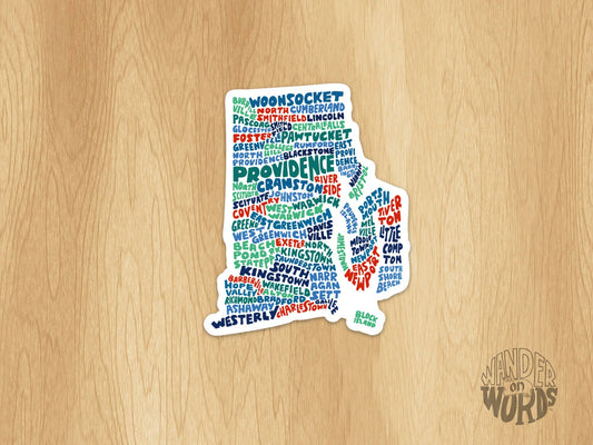 Hand-Lettered Rhode Island Towns Map Sticker
