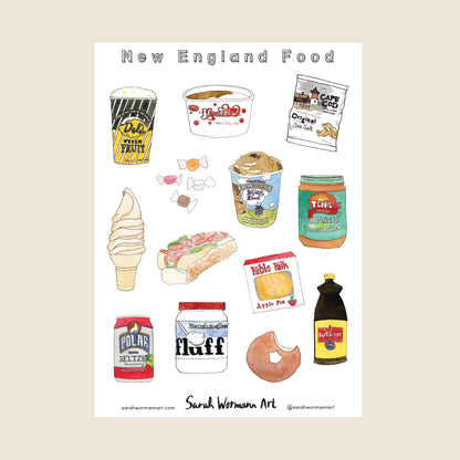 New England Foods Sticker Sheet - Vinyl, Waterproof, Die-Cut