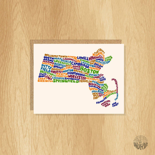 Hand-Lettered Massachusetts Map Card