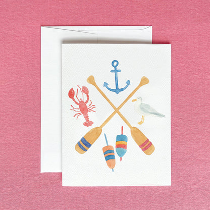 Watercolor Seaside Crest Greeting Card | Coastal Card