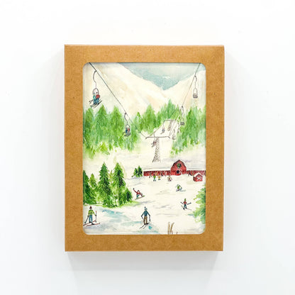 "Skiing" watercolor notecard- 6 pack bundle
