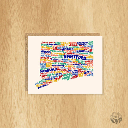 Hand-Lettered Connecticut Map Card