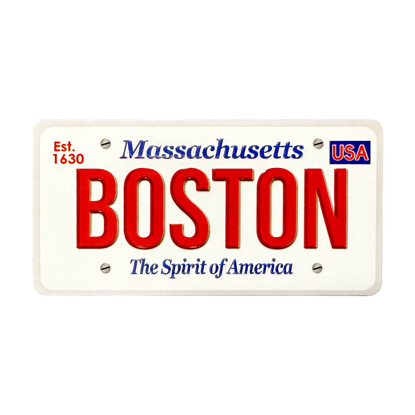Boston License Plate magnet red white and blue