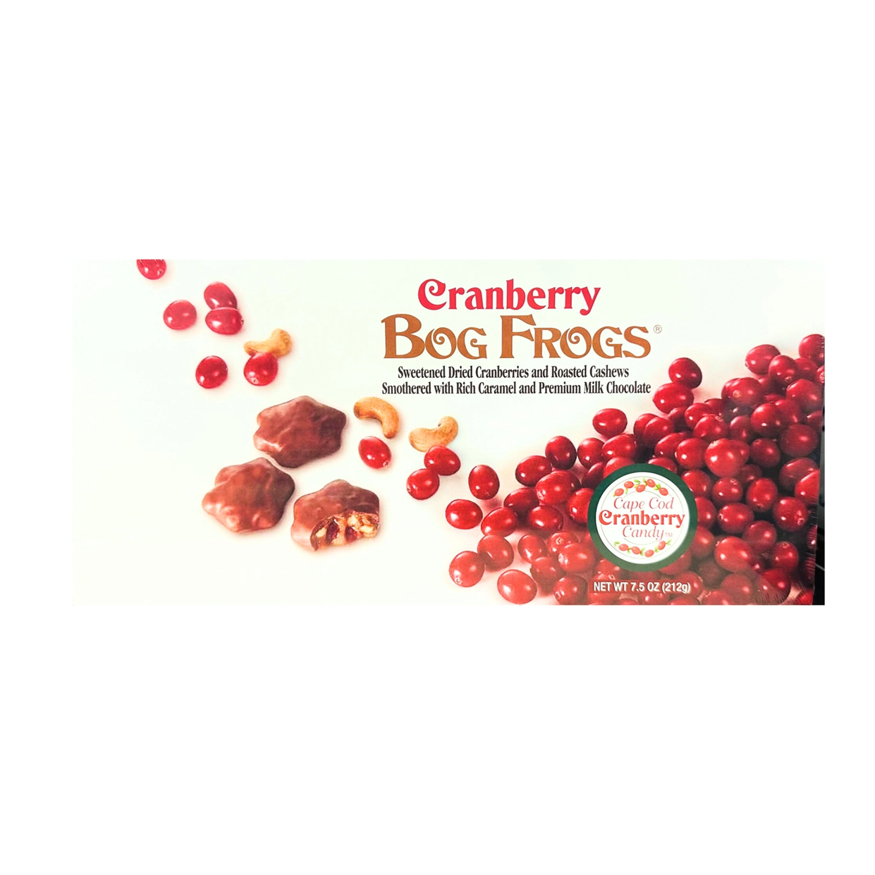 Cranberry Bog Frogs packaging with cranberries and cashews on a white background