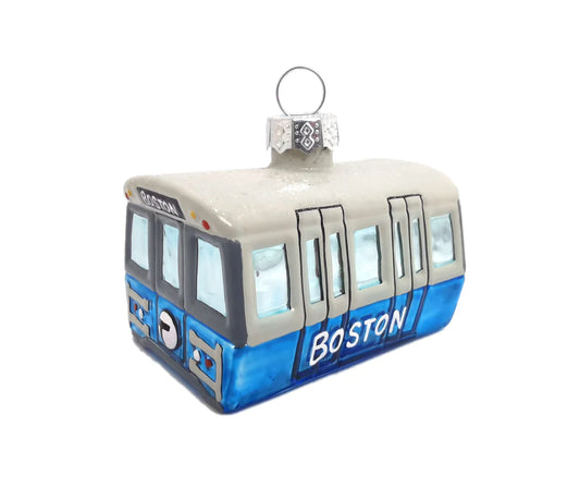 MBTA Blue Line Train Glass Ornament